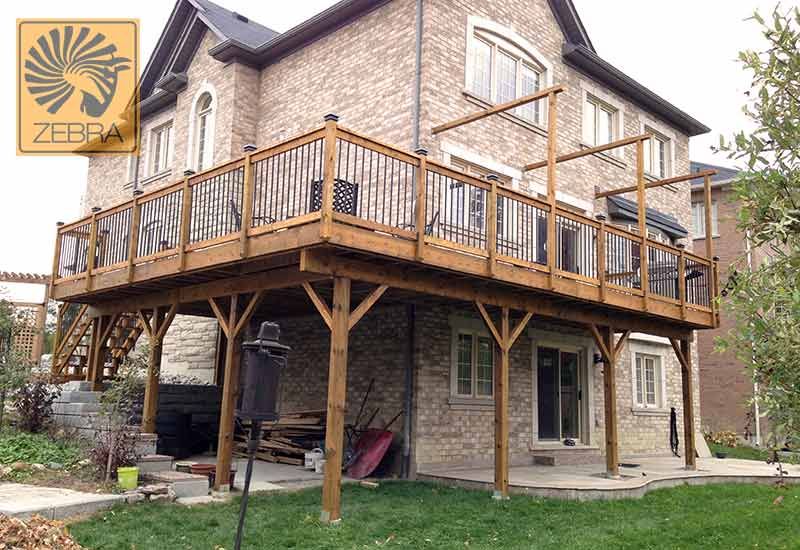 Second floor wooden deck, metall pickets